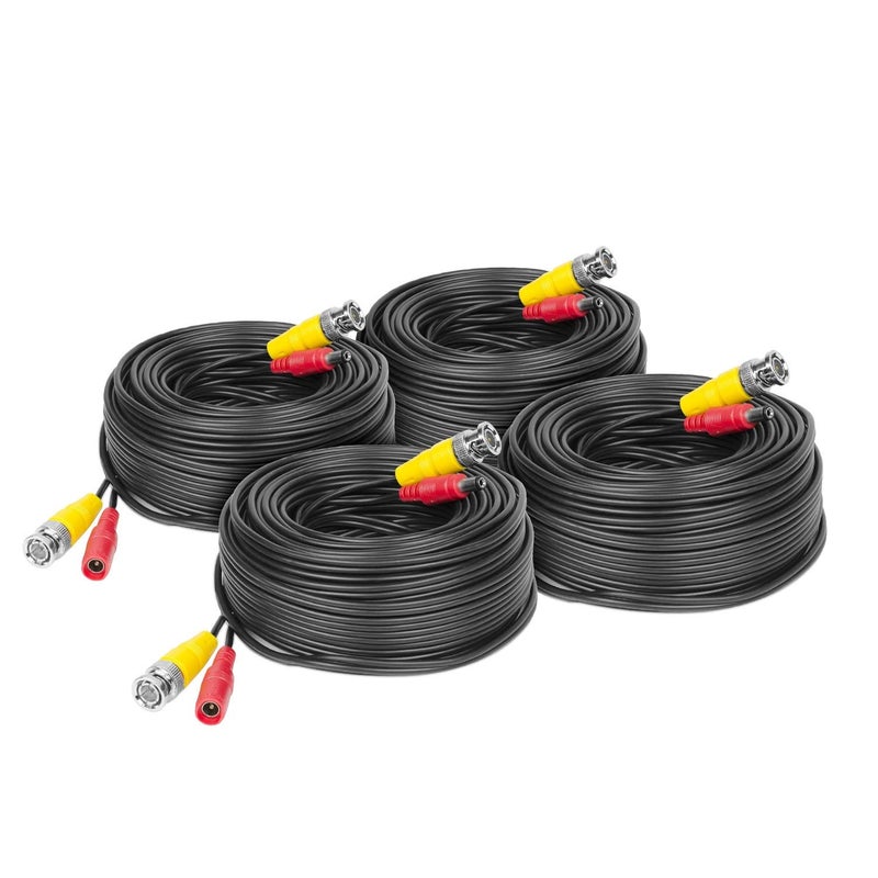 Amcrest 4-Pack 4K Security Camera Cable 60FT BNC Cable, Camera Wire CCTV, Pre-Made All-in-One Video and Power Cable for Security Camera, HDCVI, HDTVI Camera, Analog, DVR (4PACK-SCABLE4K60B-PP) - Image 1